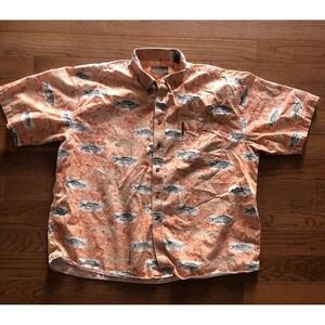 Magellan Outdoors Orange Fish Print Button Down Shirt Mens Size 2XL Fishing